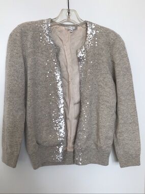 Vince Sequin-Trim Open Front Cardigan - Light Beige